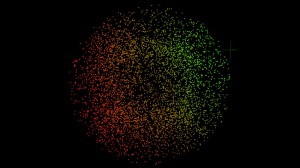 Particles are colored based on distance from locator